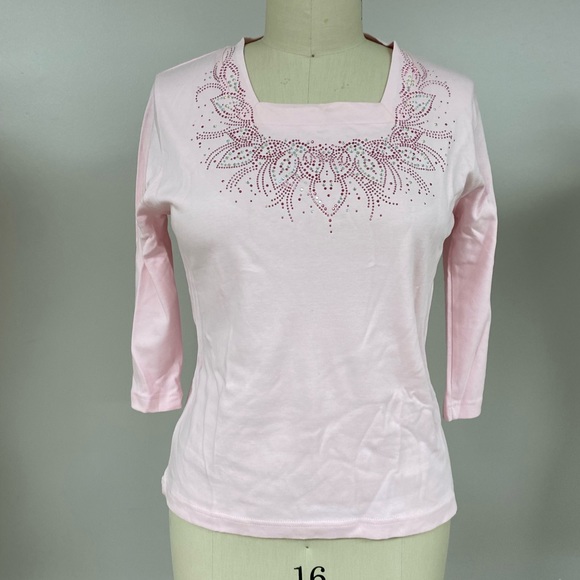 Rhinestone Collar 3/4 length top L - Picture 2 of 8